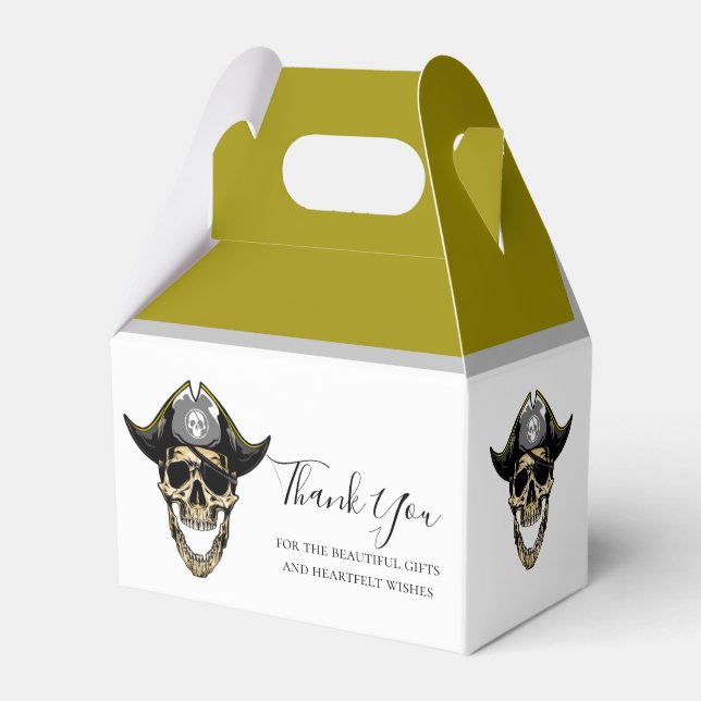 Pirate Skull Gold Happy Captain Favour Box (Front Side)