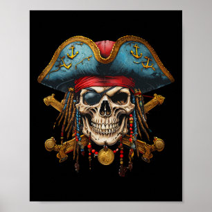 Pirate Skull Halloween Costume Men Women Boys Girl Poster