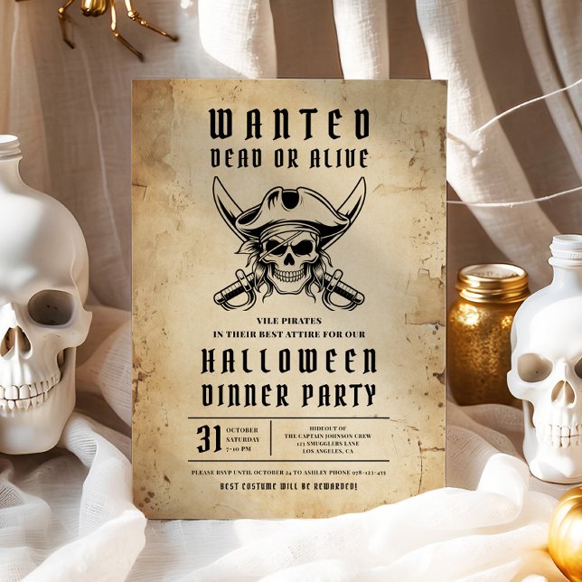 Pirate Skull Halloween Dinner Party  Invitation (Pirate Skull Halloween Dinner Party Invitation)