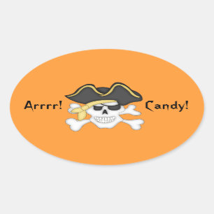Pirate Skull Halloween Goody Bag Oval Sticker