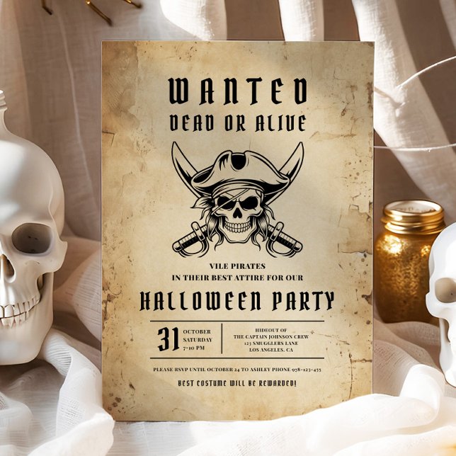 Pirate Skull Halloween Party  Invitation (Pirate Skull Halloween Party Invitation)