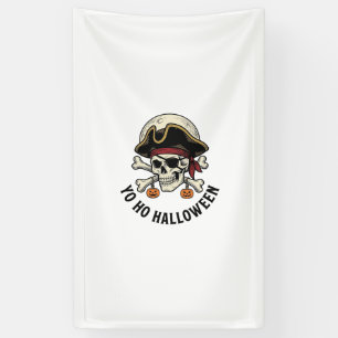 Pirate Skull Halloween Vintage Engraving White Shi Banner