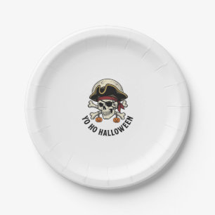 Pirate Skull Halloween Vintage Engraving White Shi Paper Plate