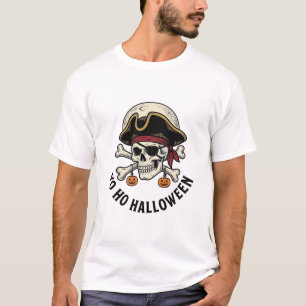 Pirate Skull Halloween Vintage Engraving White Shi T-Shirt