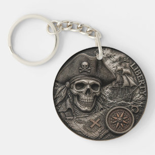 Pirate Skull Hobo Nickel Coin Key Ring