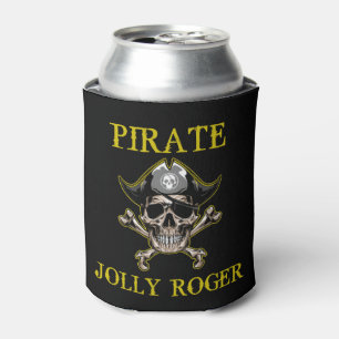 PIRATE SKULL JOLLY ROGER GOLD CAN COOLER