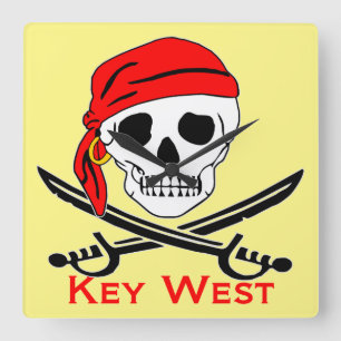 Pirate Skull Key West Square Wall Clock