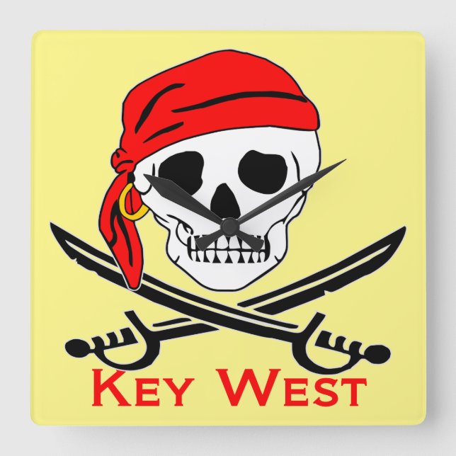 Pirate Skull Key West Square Wall Clock (Front)