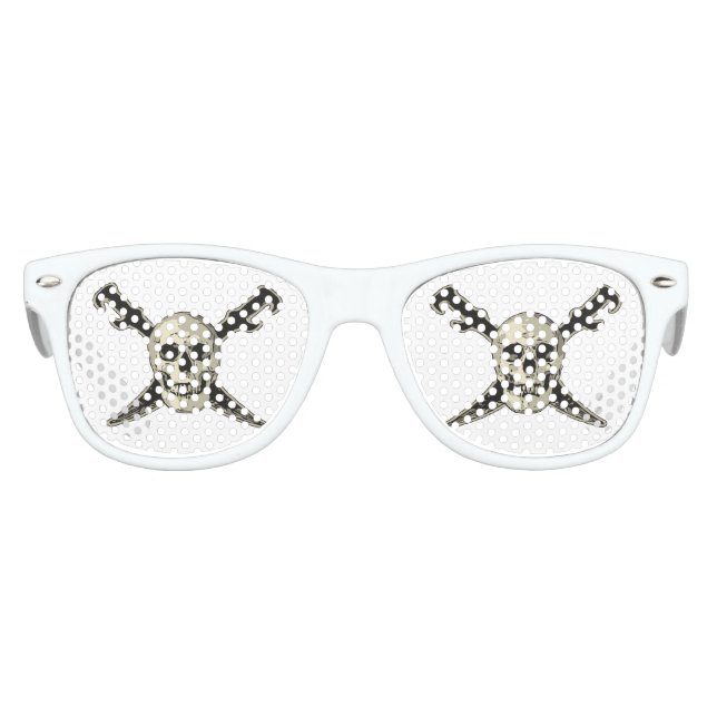 Pirate (Skull) - Kids Retro Party Shades, White Kids Sunglasses (Front)