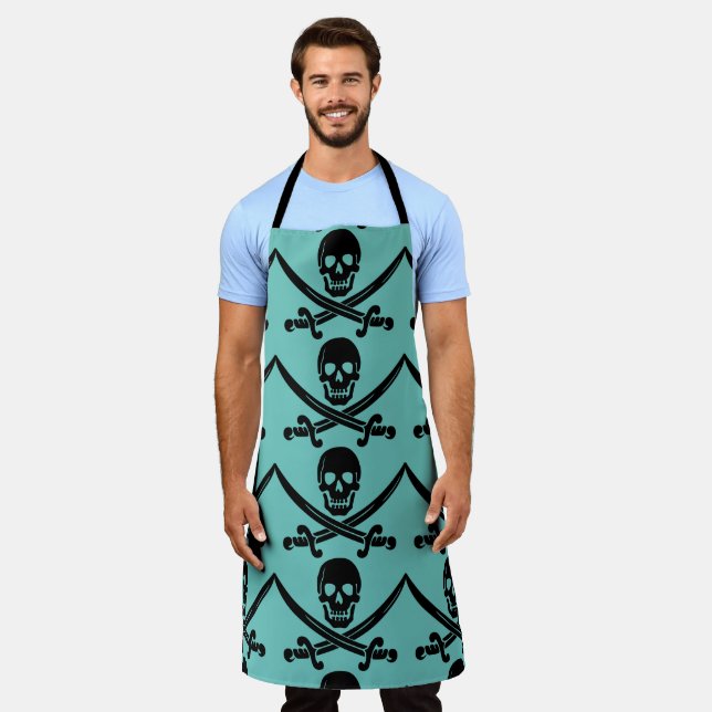 PIRATE SKULL N CROSSBONES KITCHEN GRILLOUT APRON (Worn)