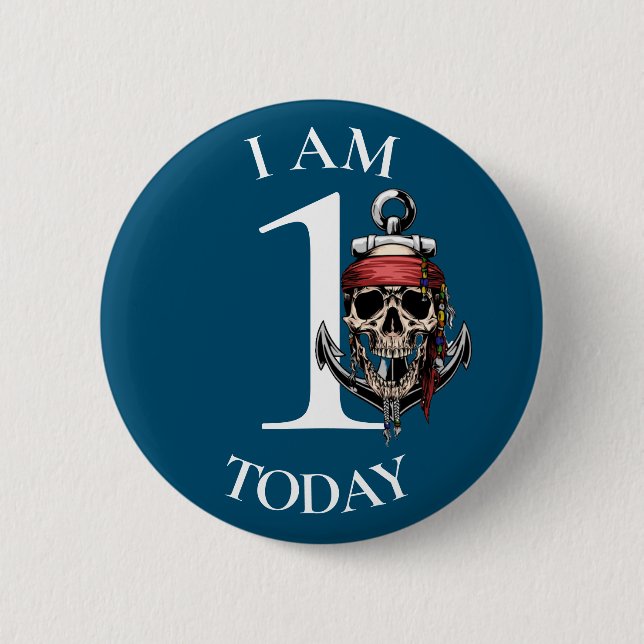 Pirate Skull Nautical Anchor BIRTHDAY  1st Button (Front)