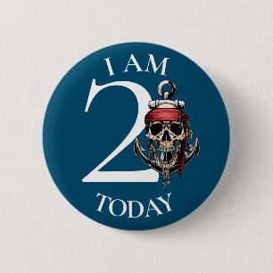 Pirate Skull Nautical Anchor BIRTHDAY NUMBER 2 6 Cm Round Badge