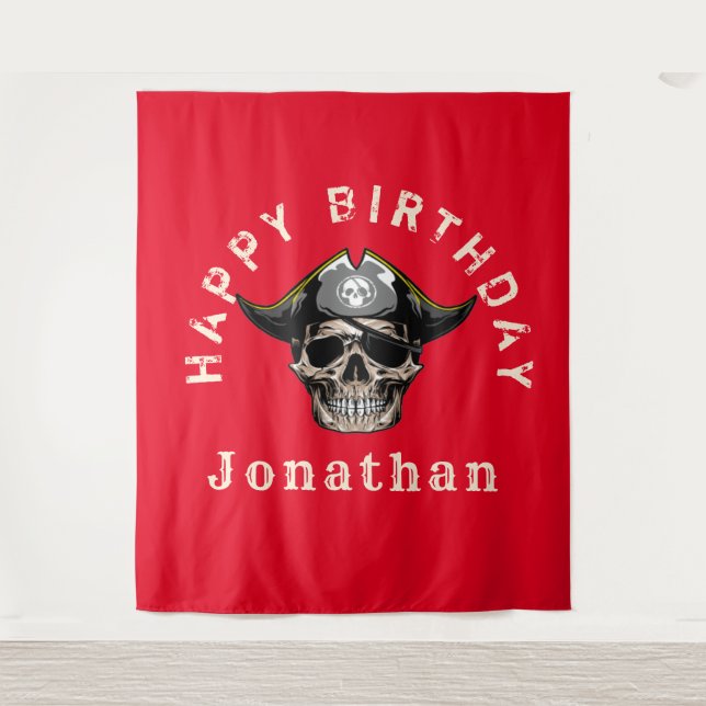 Pirate Skull Red backdrop Tapestry (Front)