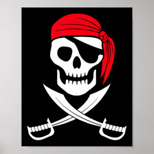 Pirate Skull Red Bandanna Sword Costume Gift  Poster