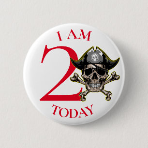 Pirate Skull Red Cross Bones 2nd Birthday Button