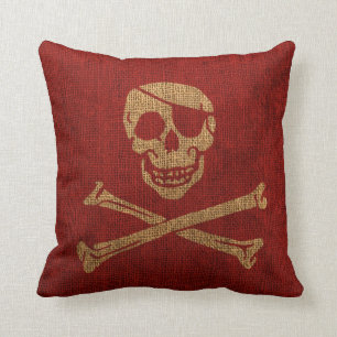Pirate Skull Rustic Red Cushion