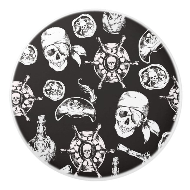 Pirate Skull Ship Wheel Ceramic Knob (Front)