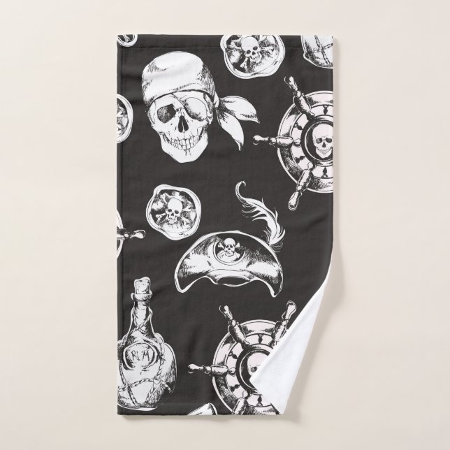 Pirate Skull Ship Wheel Hand Towel (Hand Towel)