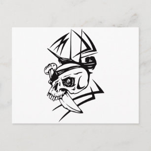 Pirate Skull Skeleton Sword Ship Tattoo Style Postcard