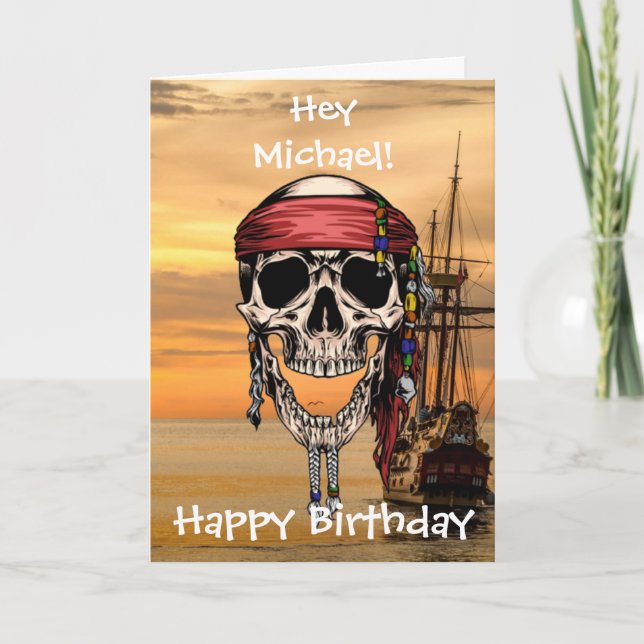 Pirate Skull Sunset Ship  Card (Front)