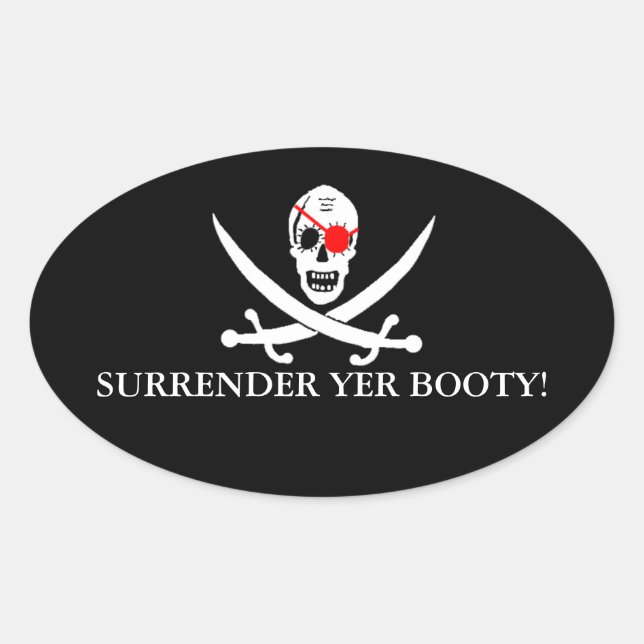 Pirate Skull- Surrender Oval Sticker (Front)