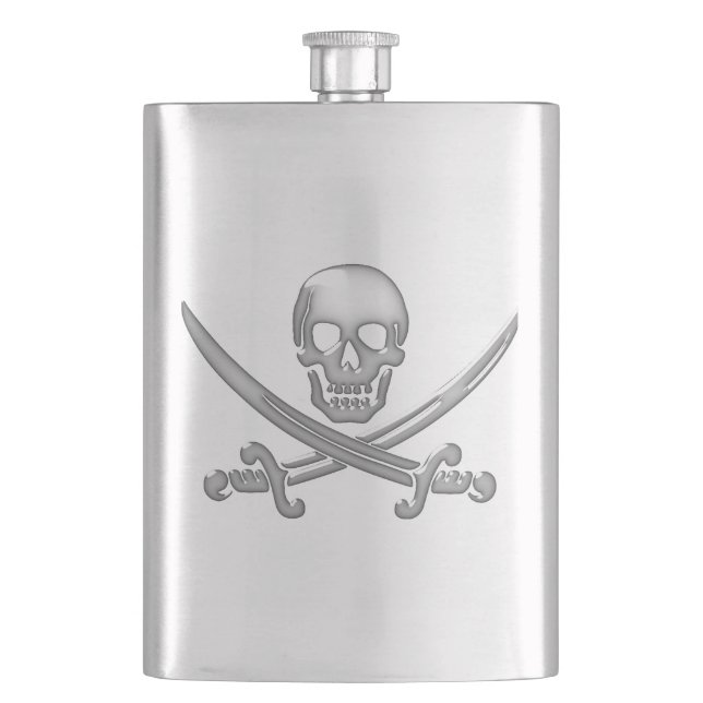 Pirate Skull & Sword Crossbones  Hip Flask (Front)