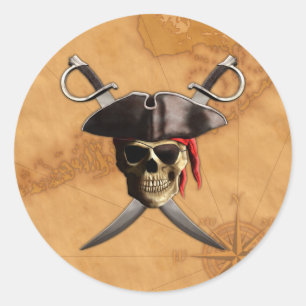 Pirate Skull Swords And Map Classic Round Sticker