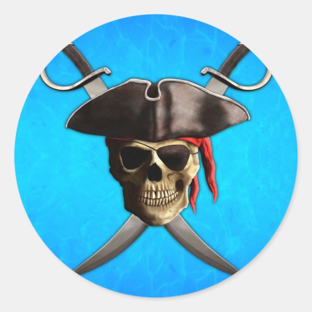 Pirate Skull Swords Classic Round Sticker (Front)