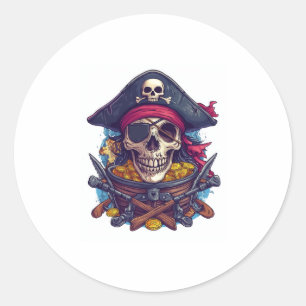 Pirate Skull Treasure Classic Round Sticker