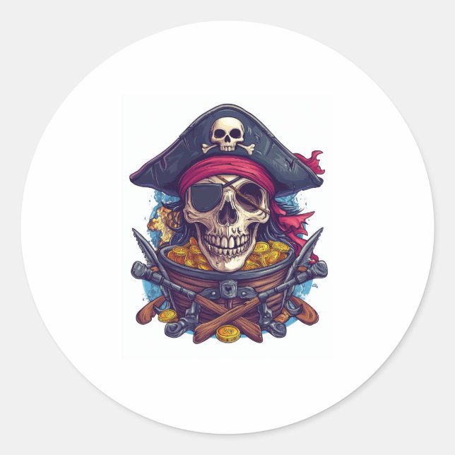 Pirate Skull Treasure Classic Round Sticker (Front)