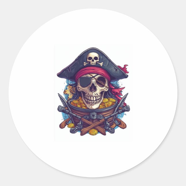 Pirate Skull Treasure Classic Round Sticker (Front)