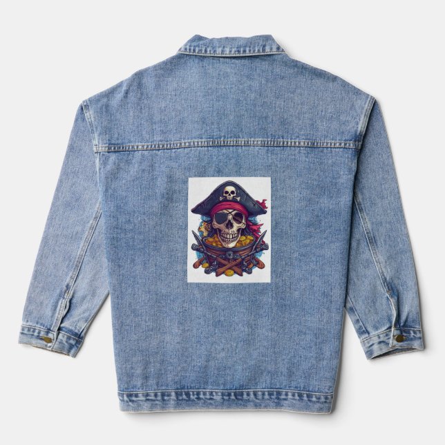 Pirate Skull Treasure Denim Jacket (Back)