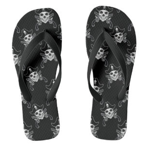 Pirate Skull, Wide Straps, Womens 8/9 - Mens 7/8 Thongs