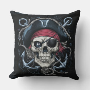 Pirate skull with pirate hat and crossed anchors cushion