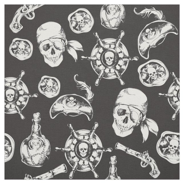 Pirate skulls black white pattern  fabric (Swatch)