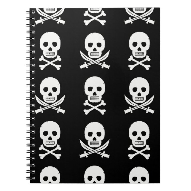 Pirate Skulls Crossbones Seamless Pattern Notebook (Front)