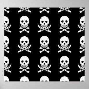 Pirate Skulls Crossbones Seamless Pattern Poster
