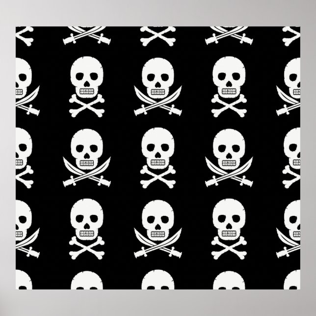 Pirate Skulls Crossbones Seamless Pattern Poster (Front)