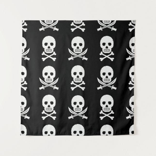 Pirate Skulls Crossbones Seamless Pattern Tapestry (Front)