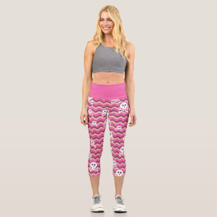 Pirate Skulls Pink Capri Leggings