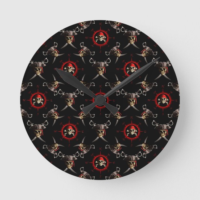 Pirate Skulls Round Clock (Front)