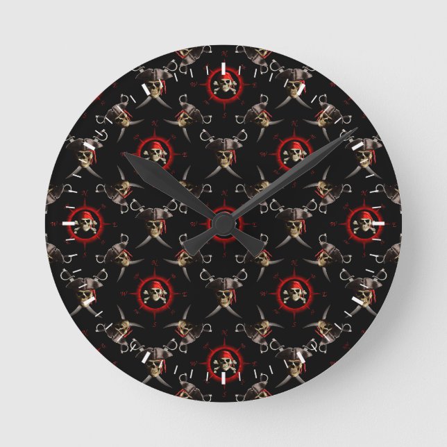 Pirate Skulls Round Clock (Front)