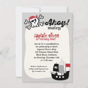 Pirate Skulls & Ship Kids Birthday Party Invite
