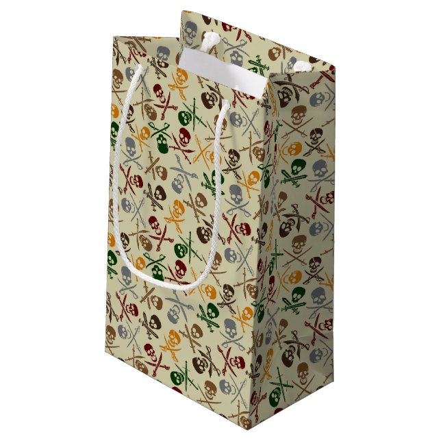Pirate Skulls with Crossed Swords Small Gift Bag (Back Angled)