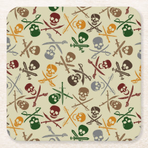 Pirate Skulls with Crossed Swords Square Paper Coaster