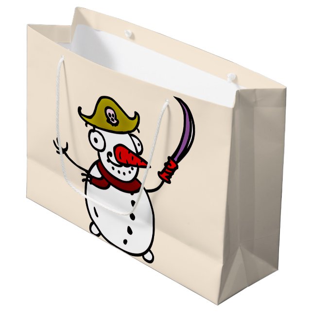 pirate snowman merry Christmas Large Gift Bag (Front Angled)