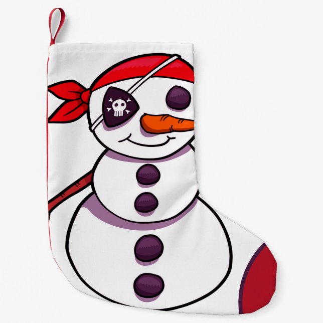 pirate snowman merry Christmas Small Christmas Stocking (Front)