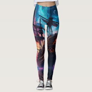 Pirate Space Ship Nebula and Moons  Leggings