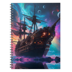 Pirate Space Ship Nebula and Moons Notebook