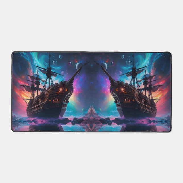 Pirate SpaceShip Lands on Another Planet Desk Mat (Front)